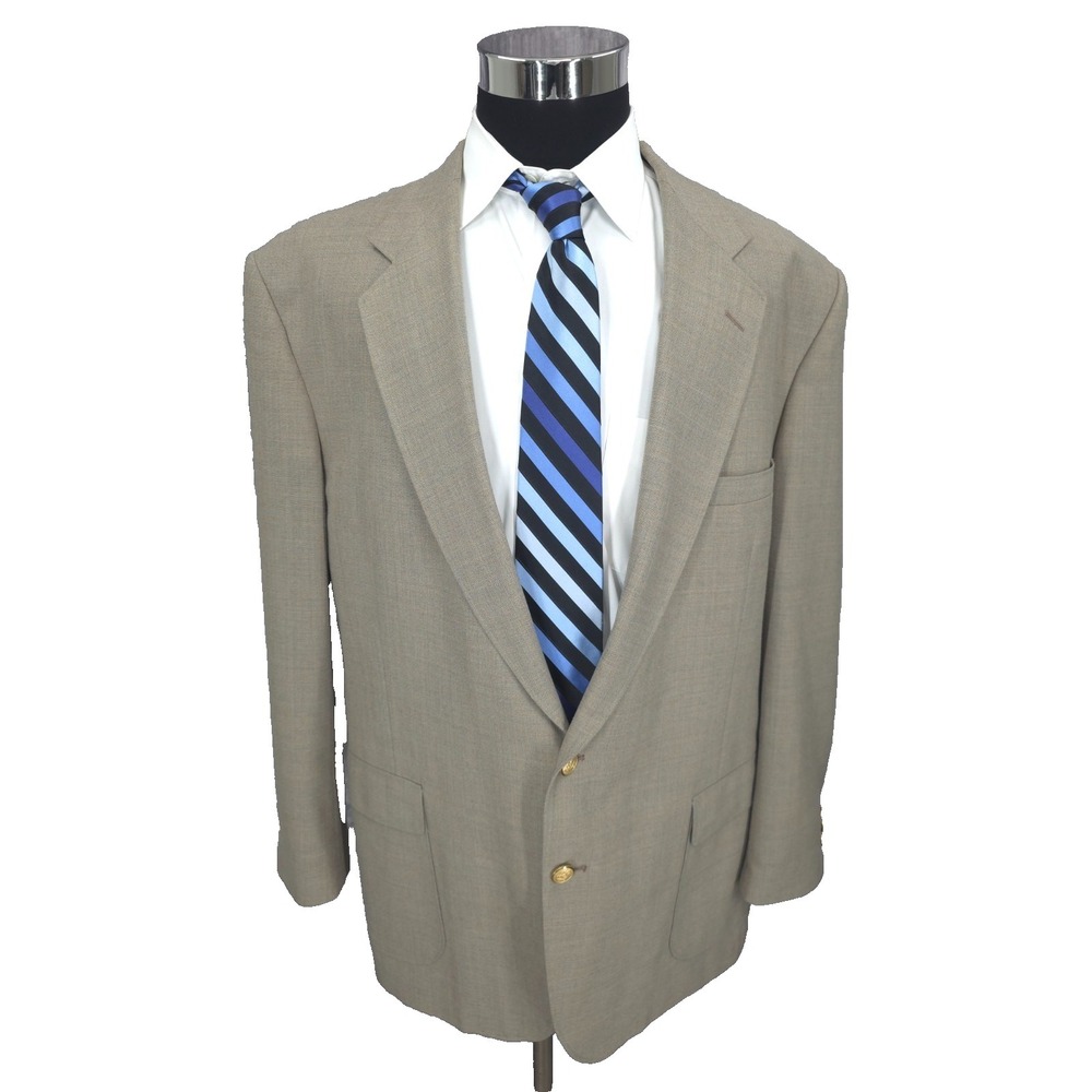 Vtg Stafford Sport Coat Mens 48 L Beige Blazer Business Wear 2 Gold Buttons Wool